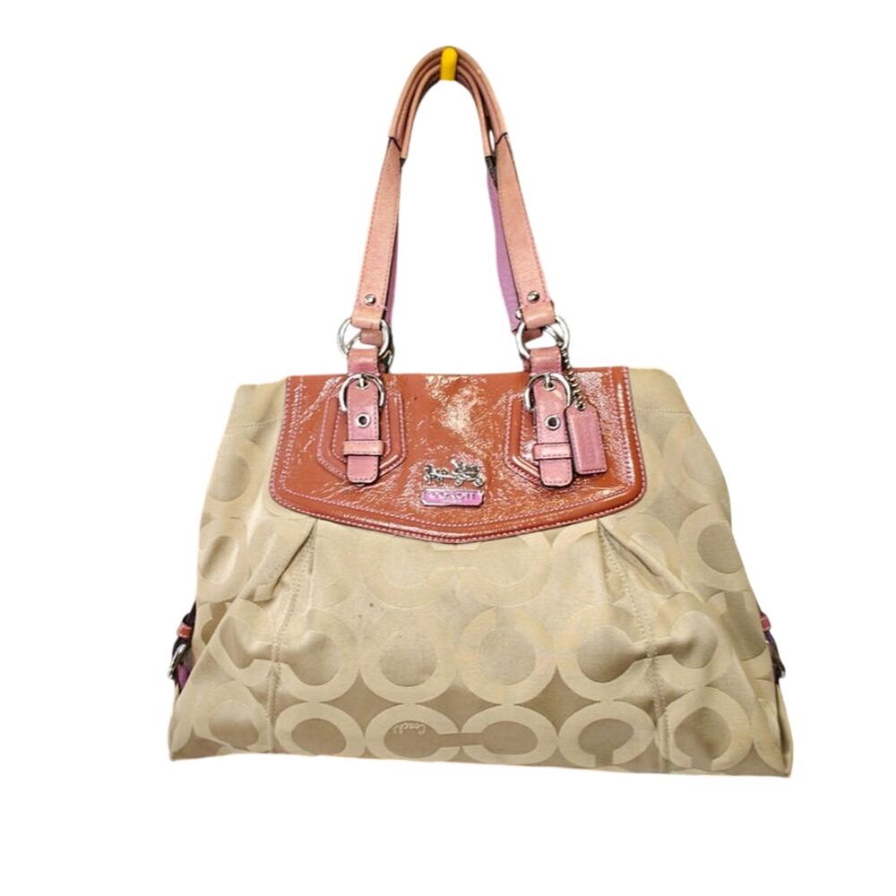Vintage Tan Coach Tote with pink accents leather